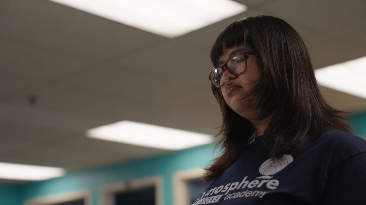 Student on set during a short film shoot